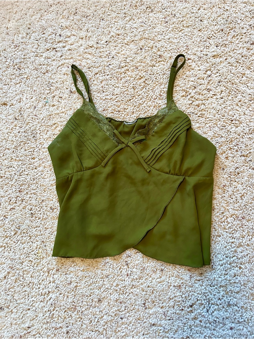 Olive Green Lace-Trim Cami Top